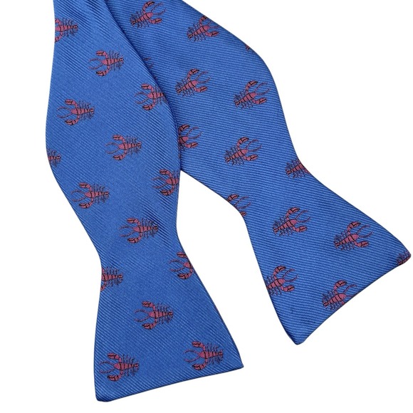 Nathan J Bow Tie‎ Blue Red Pink Lobster Silk Preppy Nautical Menswear Hand Made - Picture 1 of 3